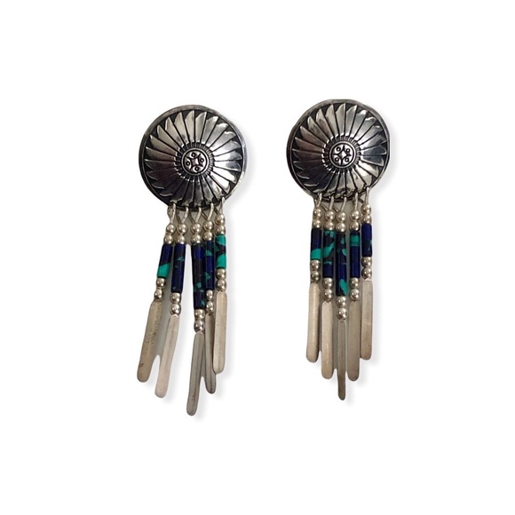 Sterling Silver Earrings Turquoise and Blue Native American - Picture 1 of 2